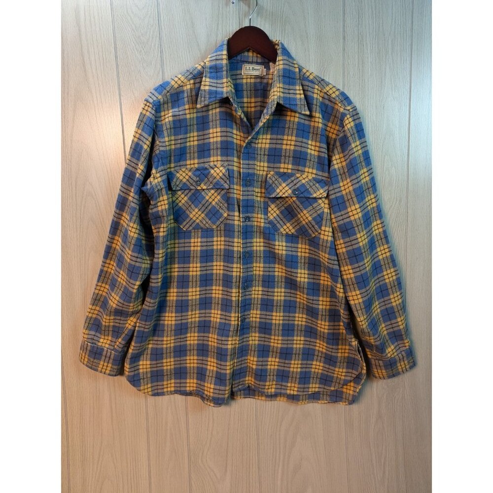 LL Bean Freeport Maine Flannel Shirt Plaid Yellow Button Up Men’s Size 17 Long